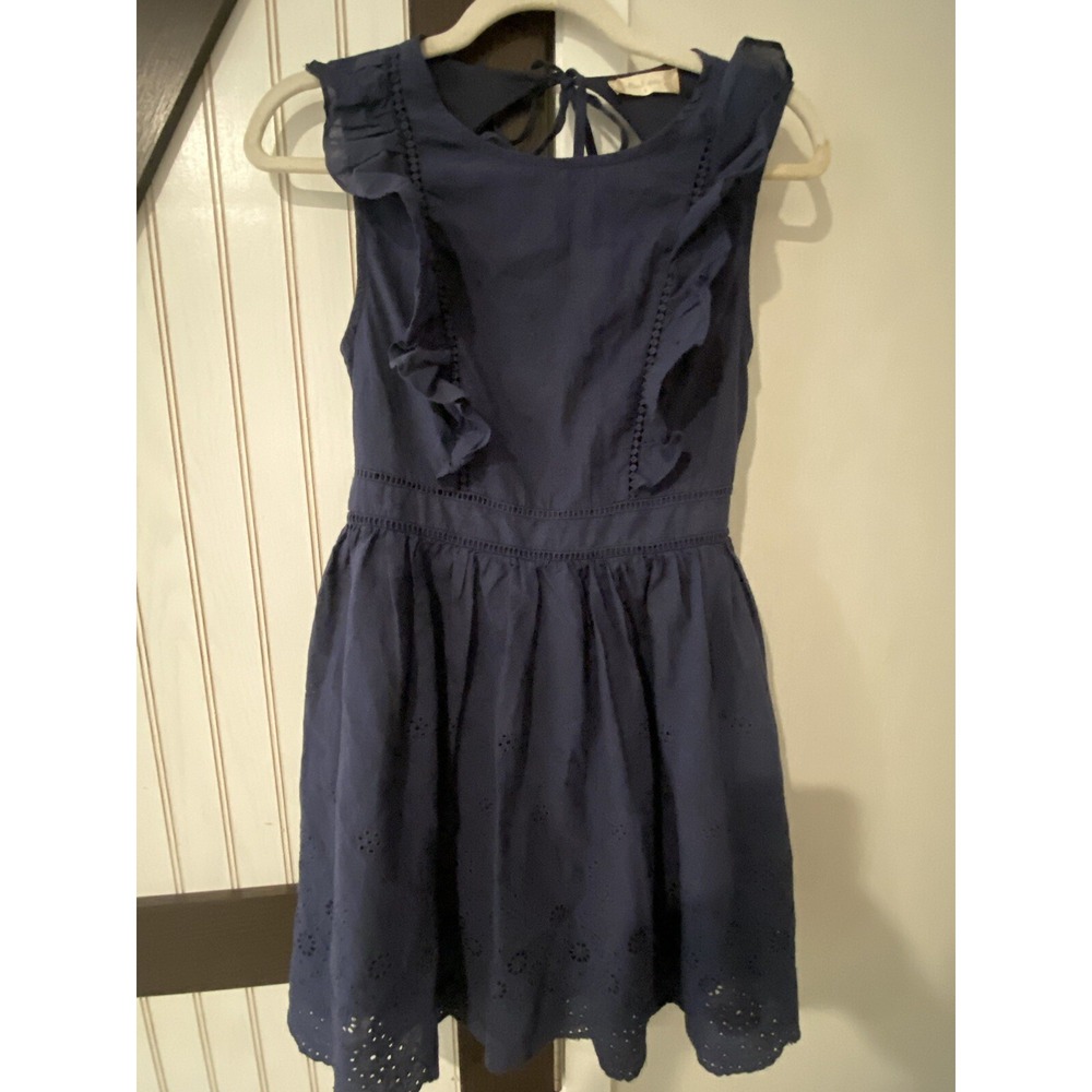 Altar’d State Ruffled Eyelet Dress Women’s Size S Open Back Scalloped Hem Blue
